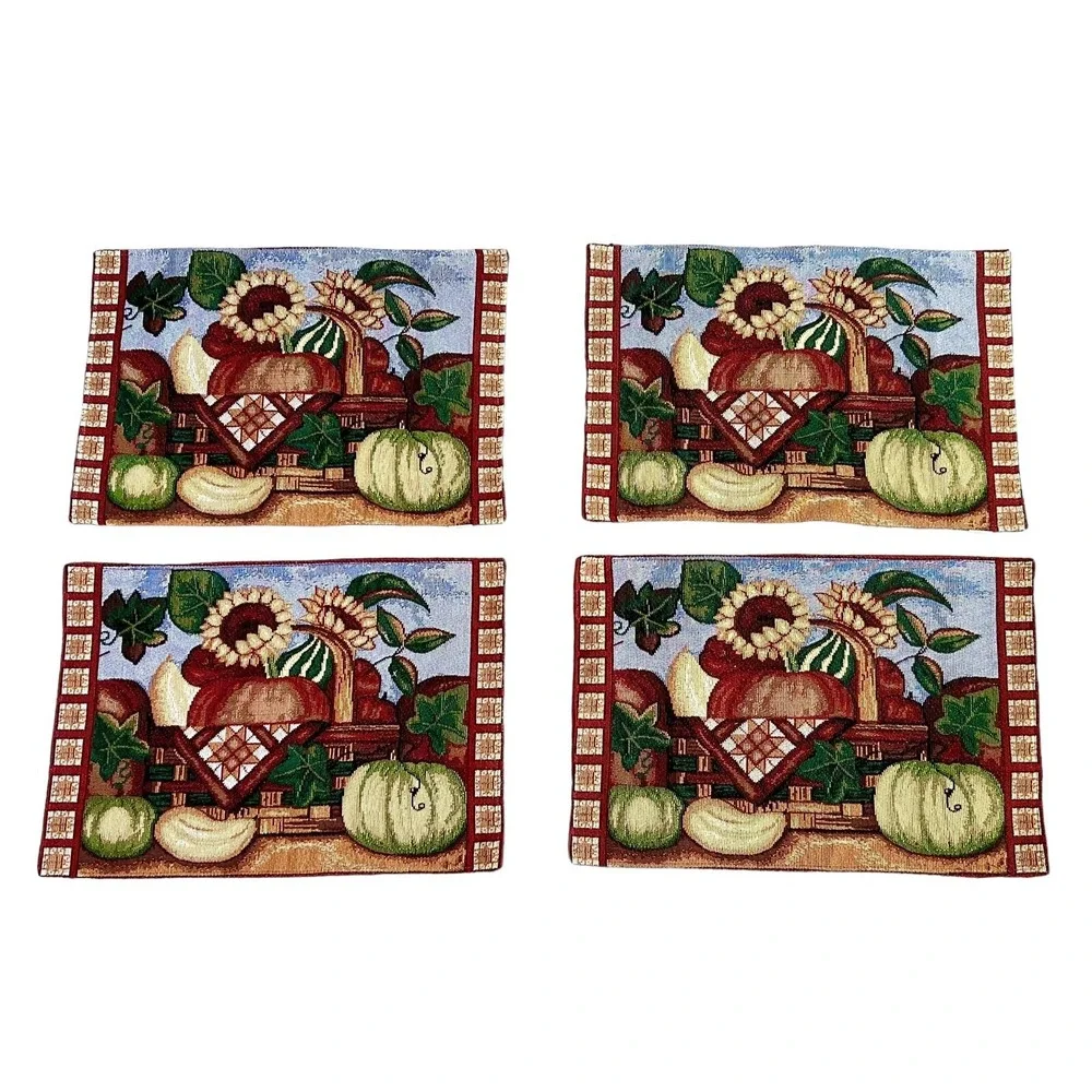 Woven Tapestry Placemats Fall Autumn Farm Harvest‎ Sunflowers Set Of 4